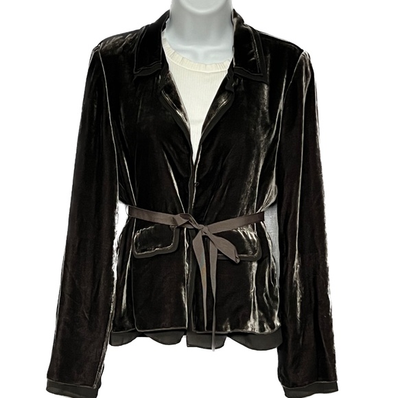 J. CREW Blazer Jacket Size 4 Silk Velour Belted Chiffon Trim Shiny Lightweight - Picture 1 of 10
